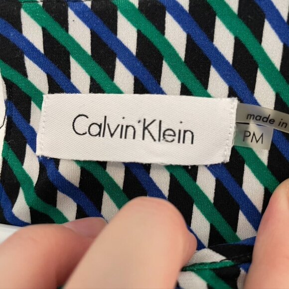 CALVIN KLEIN Green Blue Black Geo Stripe Sleeveless Shell Blouse PETITE PM MP - Picture 4 of 9